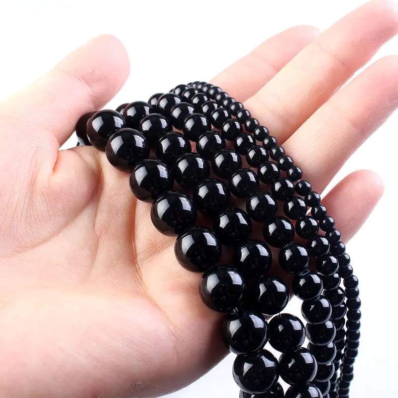 Black Onyx Agate Beads Natural Crystal Beads Stone Gemstone Round Loose Energy Healing Beads For Jewelry Making