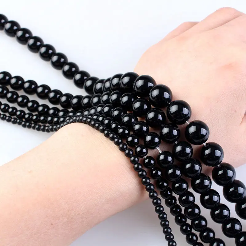 Black Onyx Agate Beads Natural Crystal Beads Stone Gemstone Round Loose Energy Healing Beads For Jewelry Making