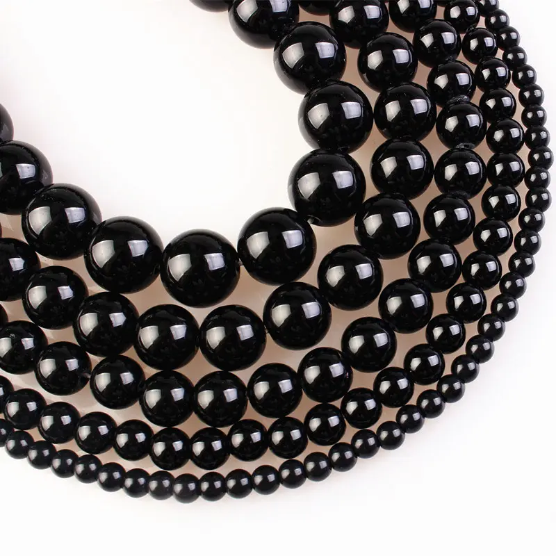 Black Onyx Agate Beads Natural Crystal Beads Stone Gemstone Round Loose Energy Healing Beads For Jewelry Making