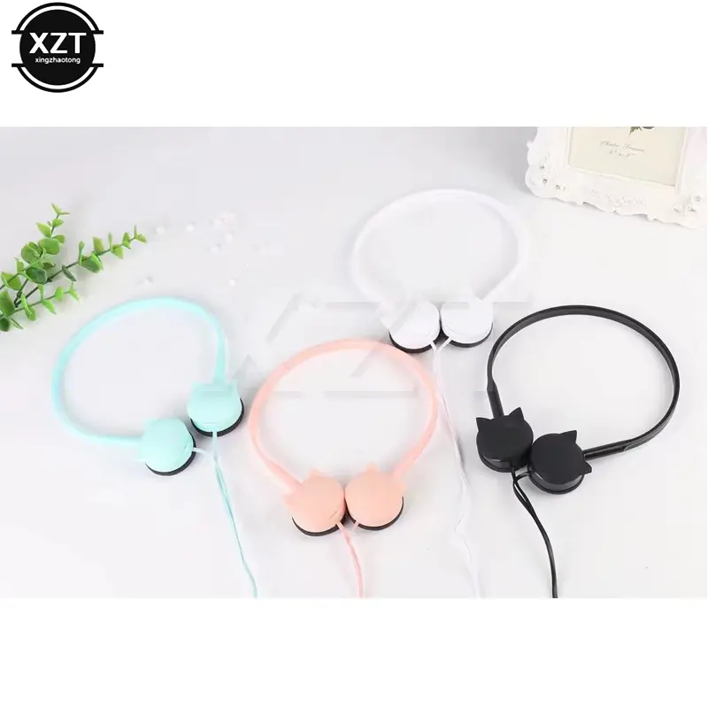 3.5mm Cute Cat Colored Stereo Wired Headphones Headset Earphones for Samsung Xiaomi mp3 Kids Student Birthday Gifts Retail box