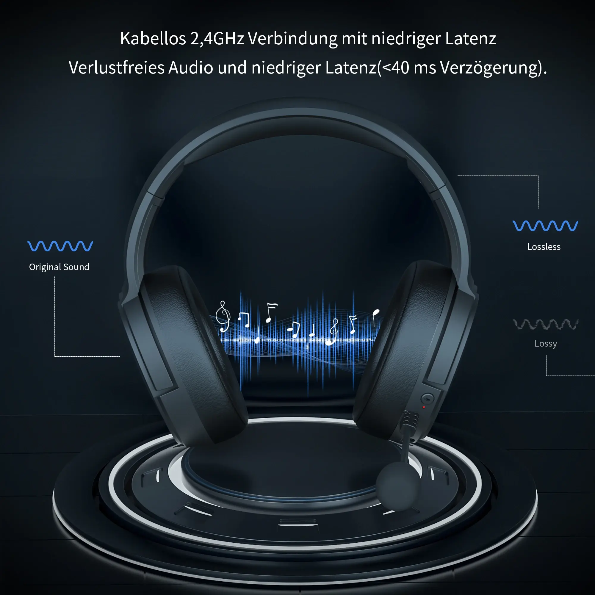 BINNUNE 2.4GHz Wireless Gaming Headset for PS5 PS4 PC,NS, Bluetooth 5.2 USB Gamer Headphones with Noise Canceling Microphone for