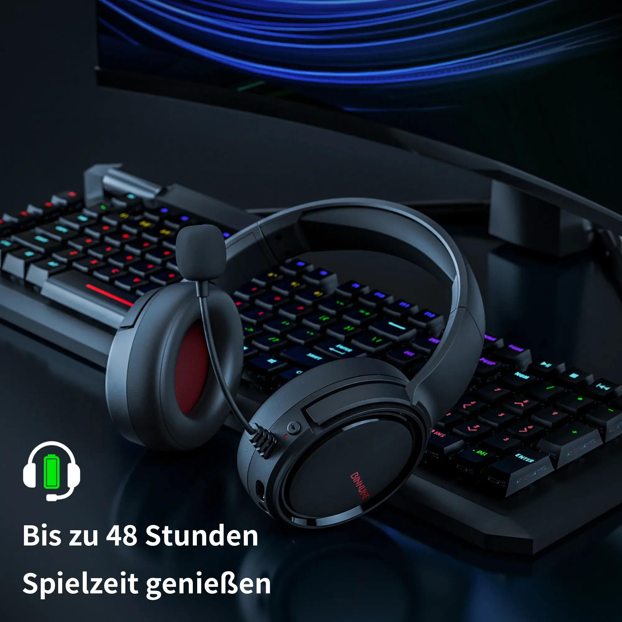 BINNUNE 2.4GHz Wireless Gaming Headset for PS5 PS4 PC,NS, Bluetooth 5.2 USB Gamer Headphones with Noise Canceling Microphone for