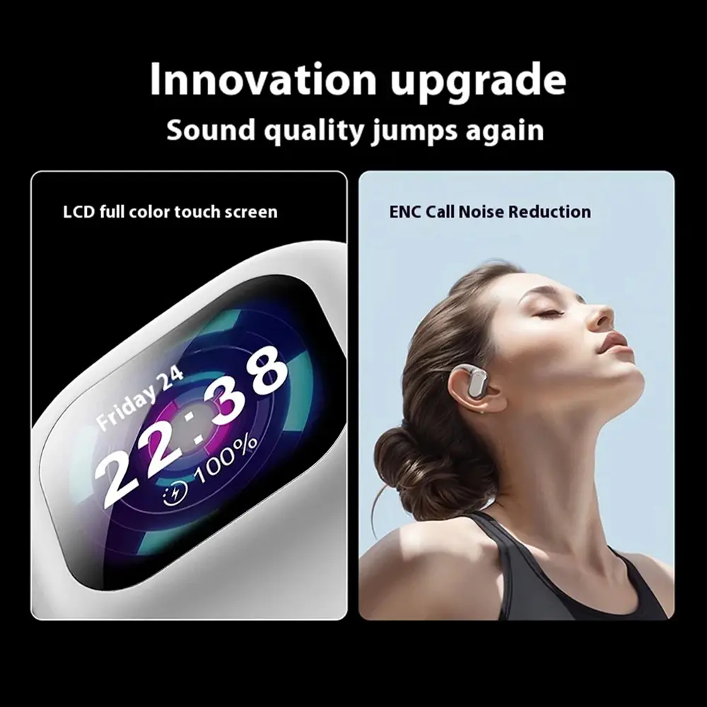 Smart Touch Screen High Quality True Wireless Bluetooth 5.4 Earphones Sports Noise Cancelling Waterproof Earhook Headphones