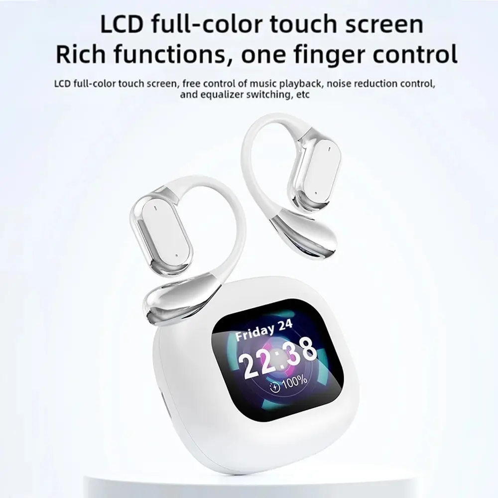 Smart Touch Screen High Quality True Wireless Bluetooth 5.4 Earphones Sports Noise Cancelling Waterproof Earhook Headphones