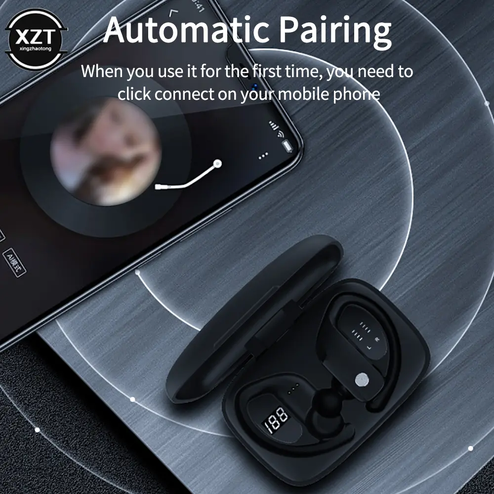 T16 Bluetooth-compatible Earphones True Wireless Earbuds TWS Ear Hook Sports Waterproof Headsets Bass Gaming Headphones With Mic