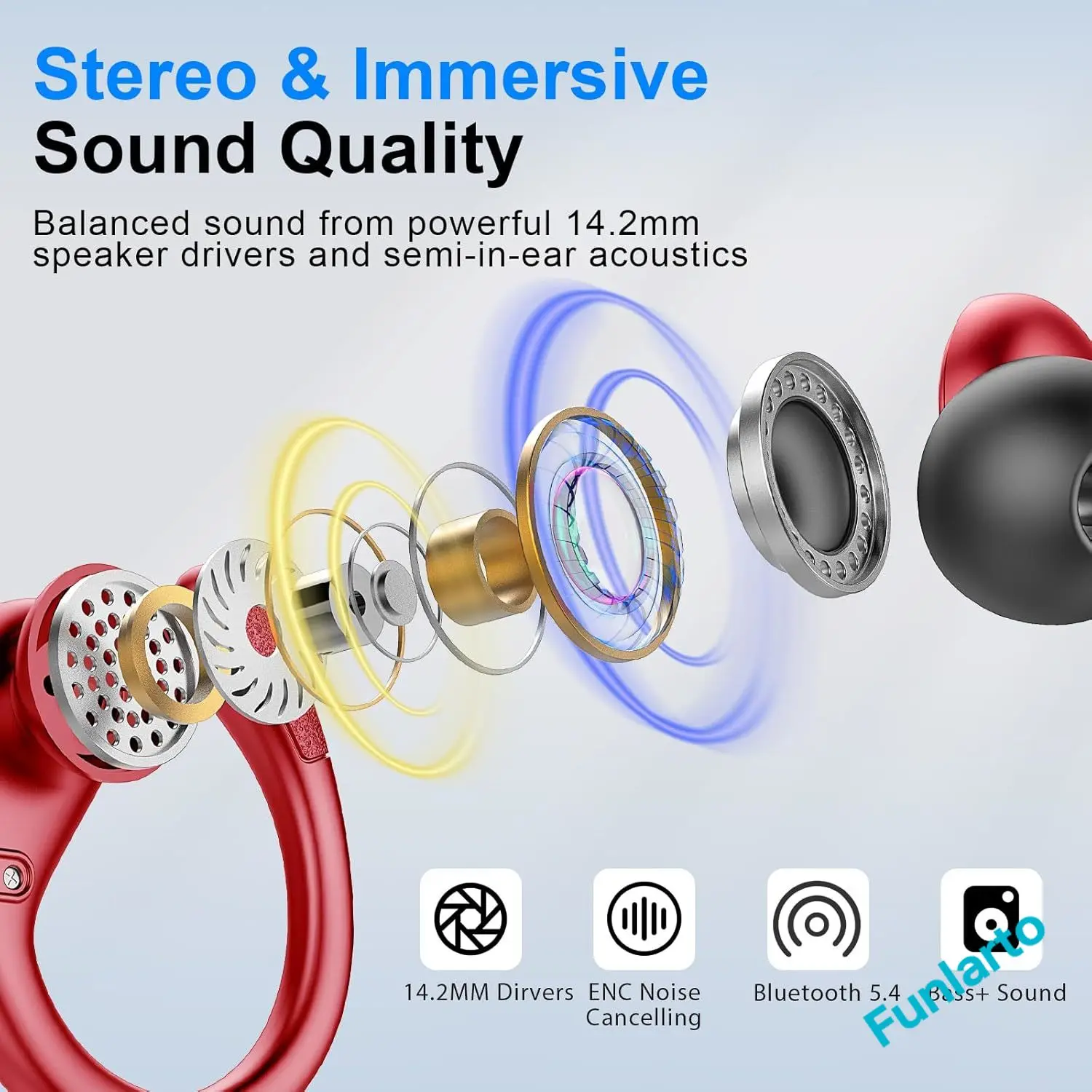 Wireless Earbuds Bluetooth 5.3 Headphones Sport,Bluetooth Earbuds with ENC Noise Canceling Mic,Wireless Headphones with Earhooks