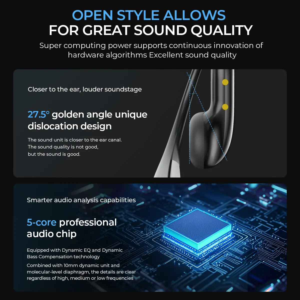 Translator HTC NE23 OWS Wireless Headphones 6.0 Translation Earphones Dual Noise Reduction Calls IP55 Professional Protection
