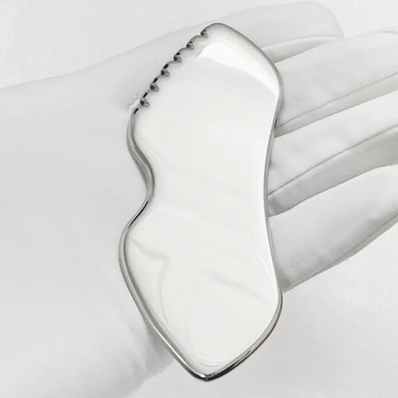 ‌Stainless Steel Gua Sha Tool - Gear-Textured Facial Massage Scraper for Myofascial Release & Contoured Lip Shape Design