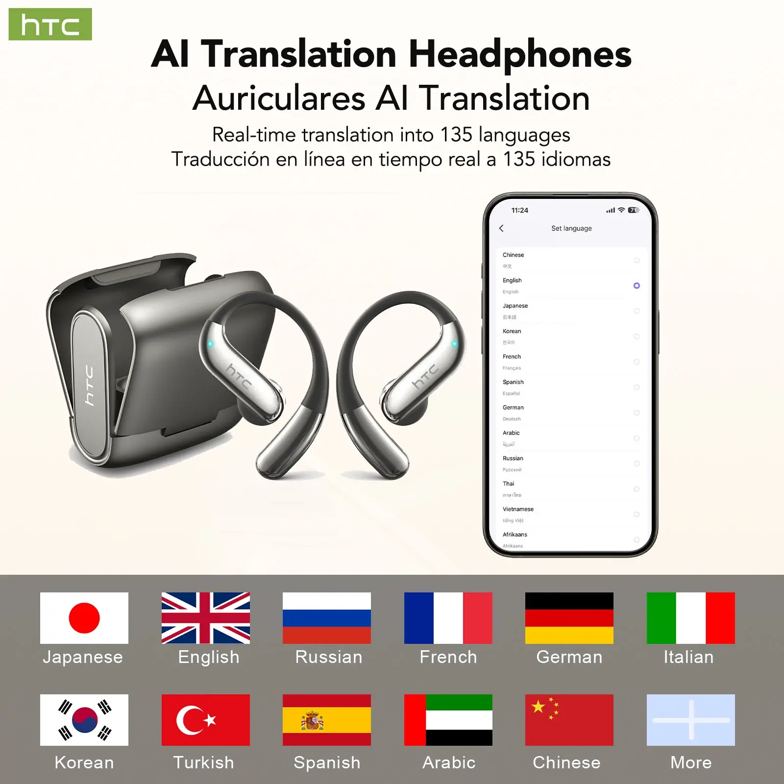 HTC NE23 Bluetooth V6.0 Earphones OWS Sports Wireless Headphones Long-life AI Translator Earbuds Comfortable Ultra-light Earhook