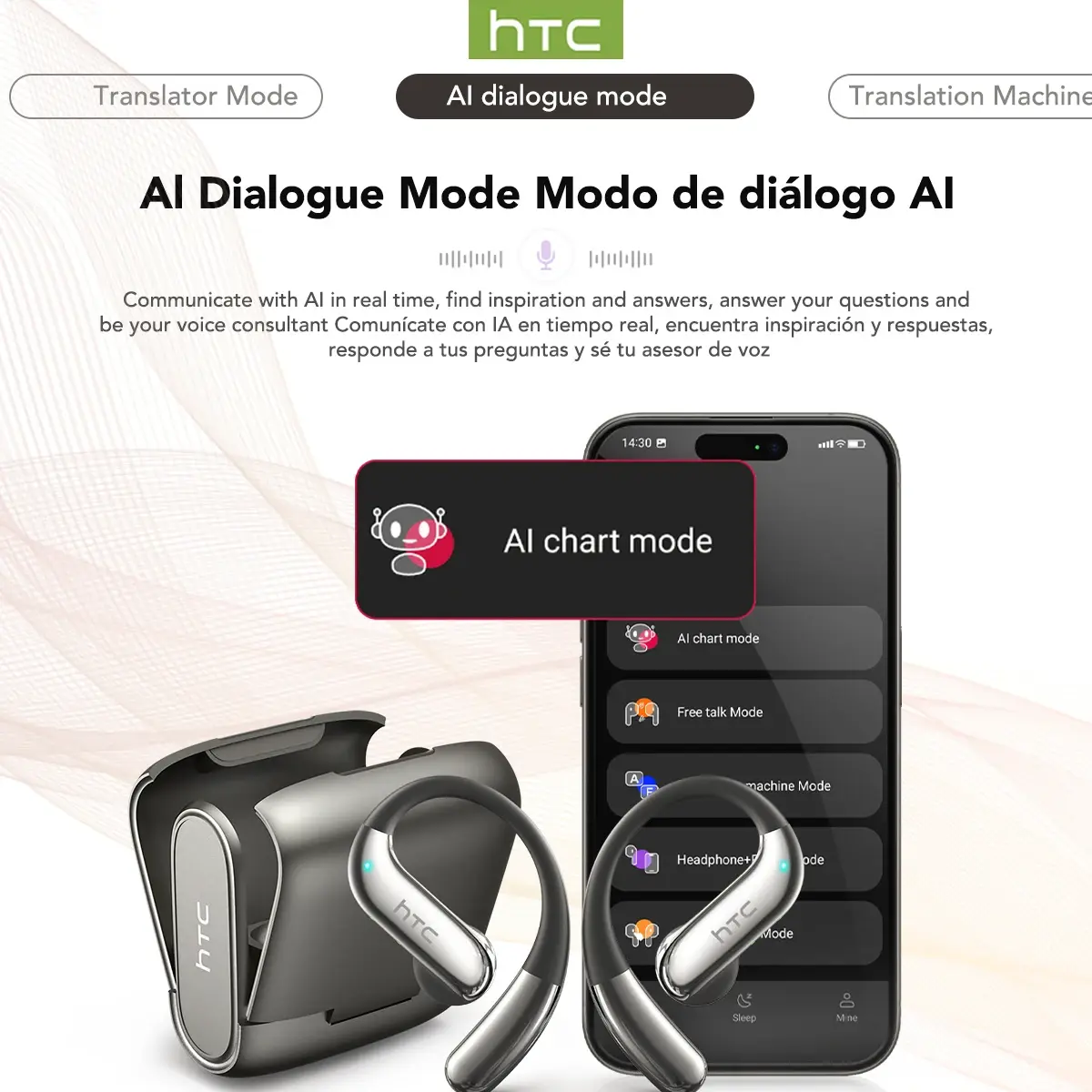 HTC NE23 Bluetooth V6.0 Earphones OWS Sports Wireless Headphones Long-life AI Translator Earbuds Comfortable Ultra-light Earhook