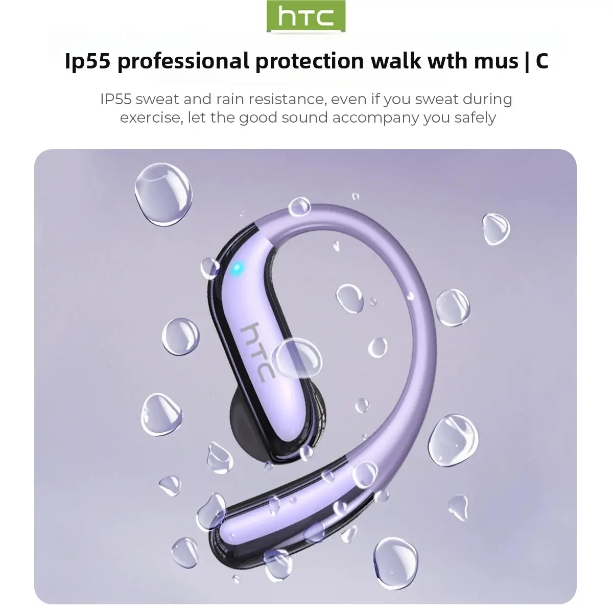 HTC NE23 Earphones Bluetooth V6.0 Open-Ear Wireless Headphones AI Translator Earbuds HD Call Sleek Thin lightweight Earhook