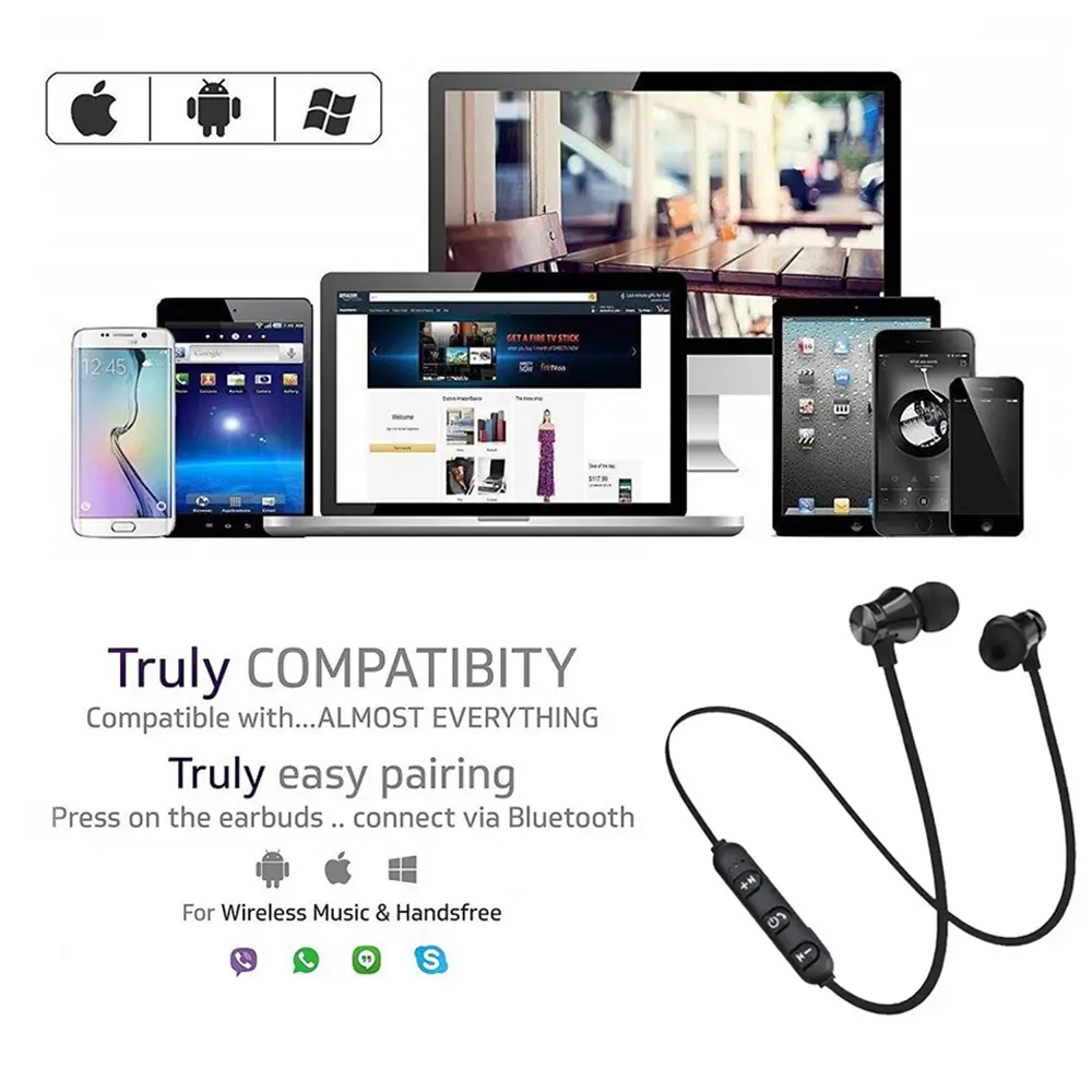 Magnetic Sports Headset Bluetooth HIFI Stereo Wireless Headphones With Mic In-Ear Gaming Earbuds Waterproof Earphone Multipoint