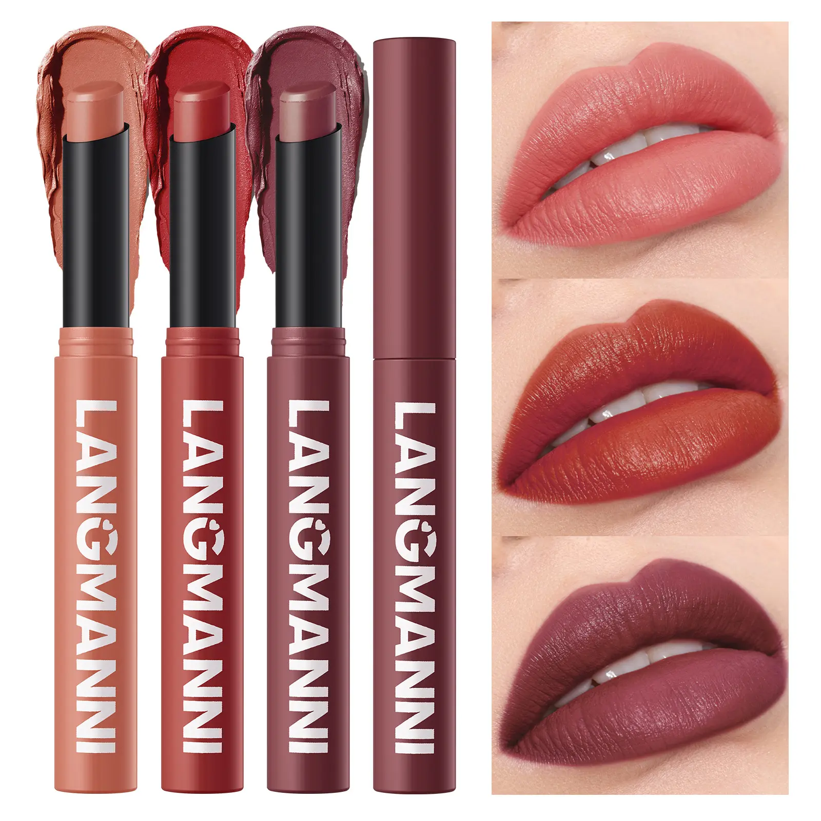 LANGMANNI Twelve-Colour Matte Velvet Diagonal Lipstick Long-lasting colour-staining waterproof non-stick cup lipstick