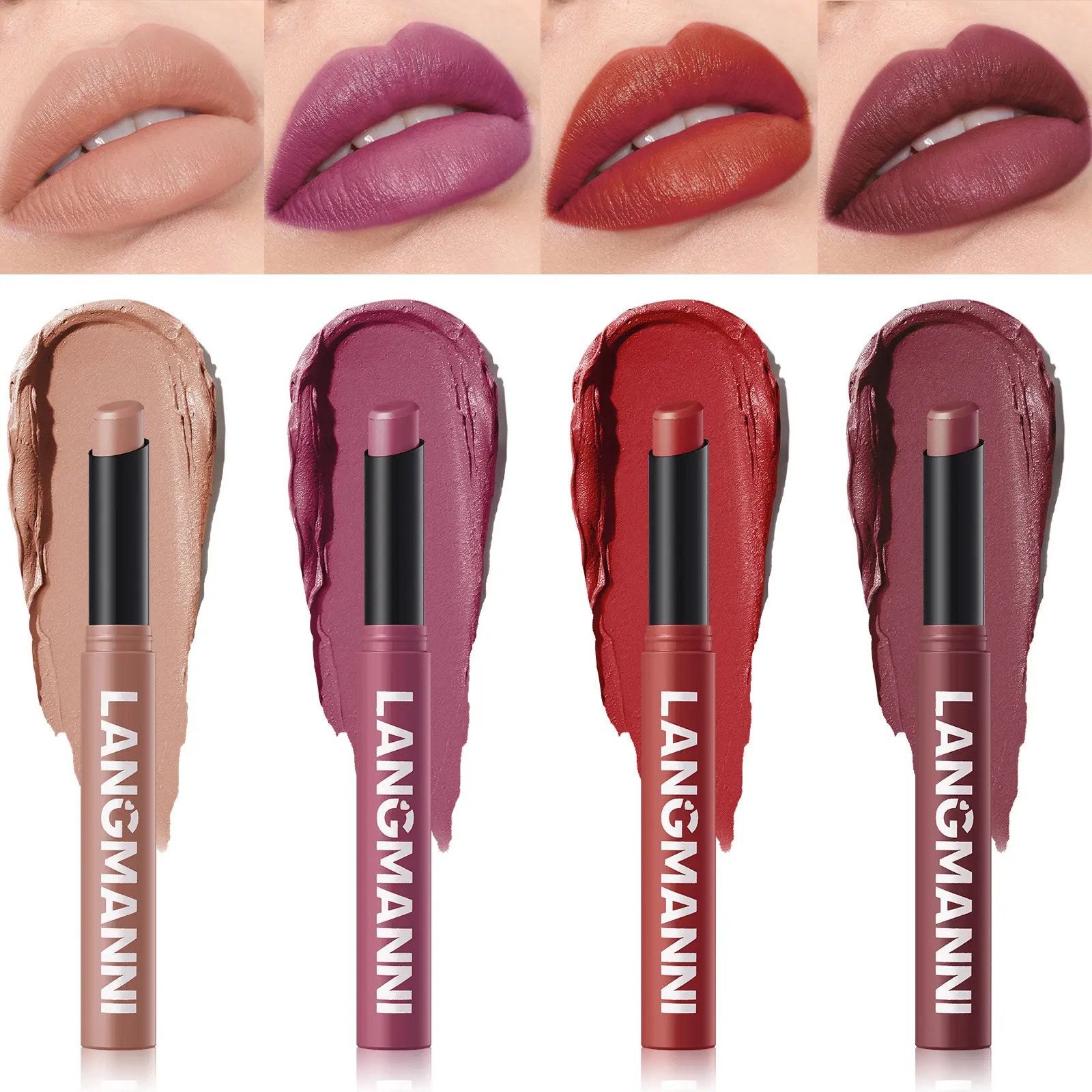LANGMANNI Twelve-Colour Matte Velvet Diagonal Lipstick Long-lasting colour-staining waterproof non-stick cup lipstick