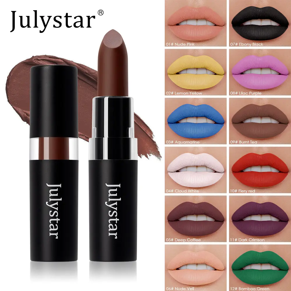 12 Colors Waterproof Blue Matte Lipstick Makeup Green Black Lipstick Long-lasting Purple Lip Stick Halloween Cosmetics for Women