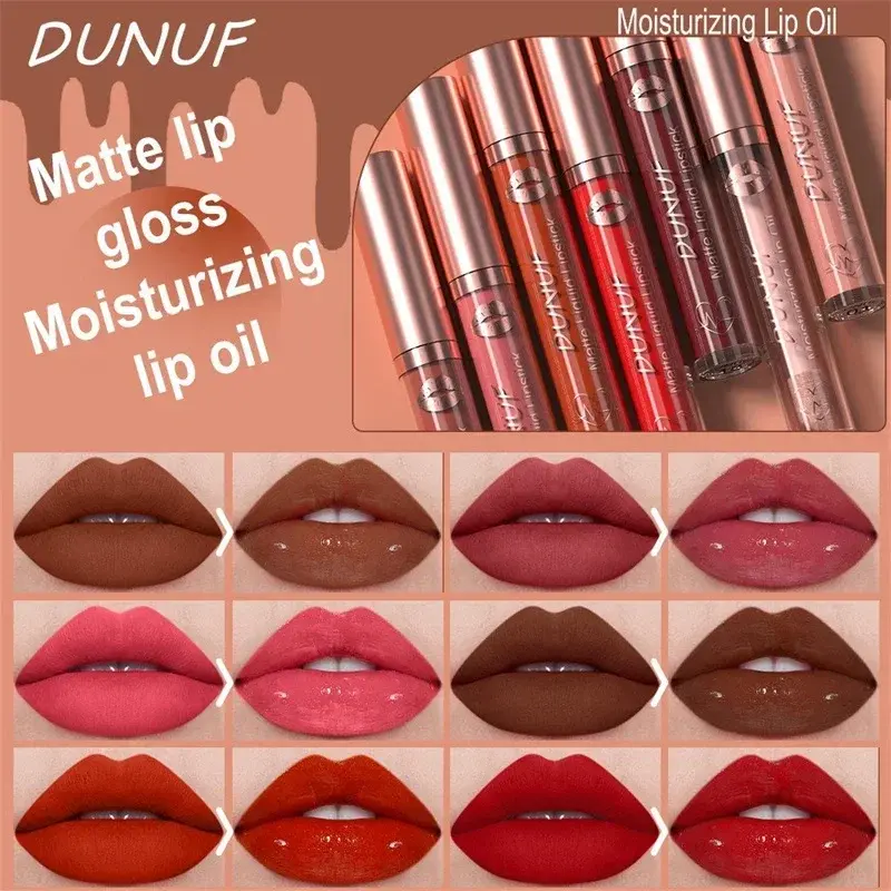 Matte Velvet Lip Gloss Dark Red Brown Lip Glaze Long Lasting Waterproof Liquid Lipstick Natural Moisturizer Transparent Lip Oil