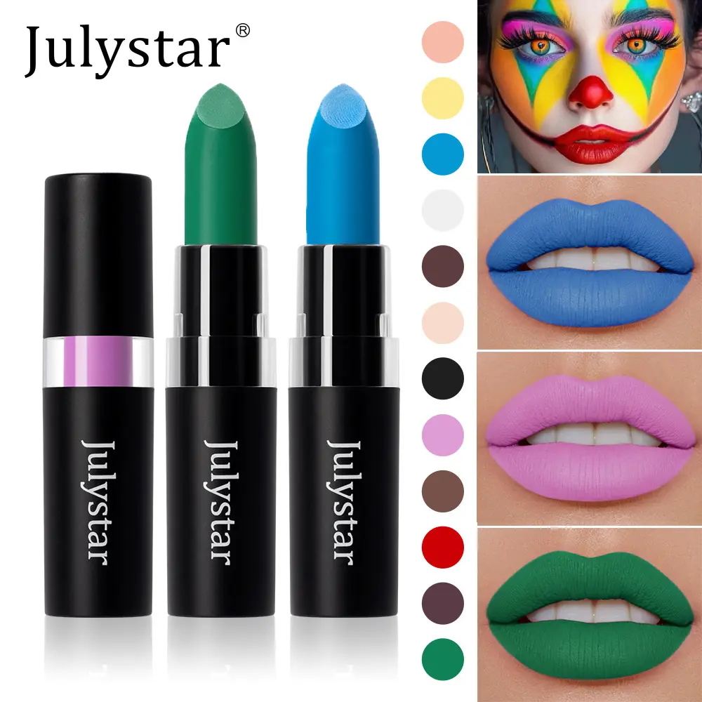 12 Colors Waterproof Blue Matte Lipstick Makeup Green Black Lipstick Long-lasting Purple Lip Stick Halloween Cosmetics for Women