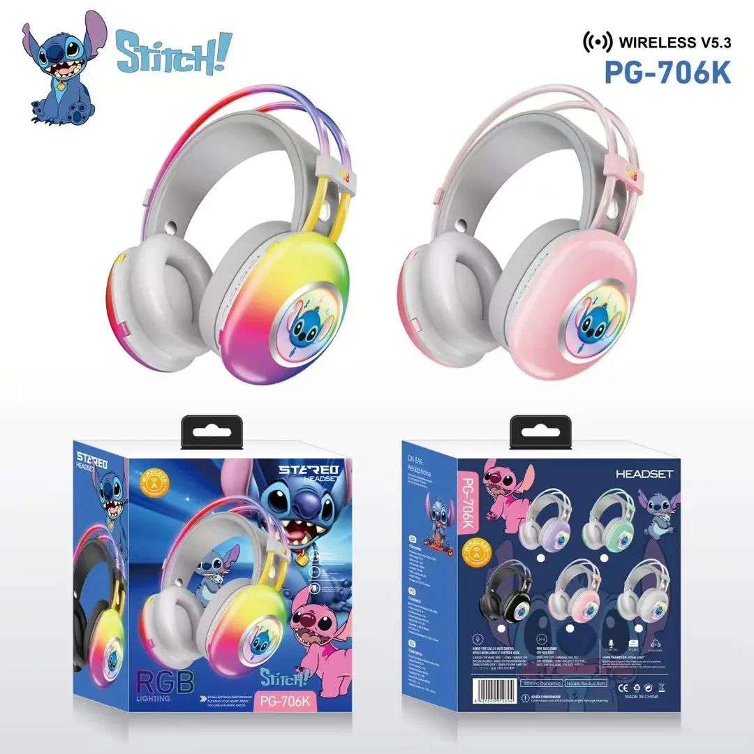 New Disney PG-706K Creative Cartoon Stitch RGB Head on Bluetooth Earphones as a Gift for Children and Students