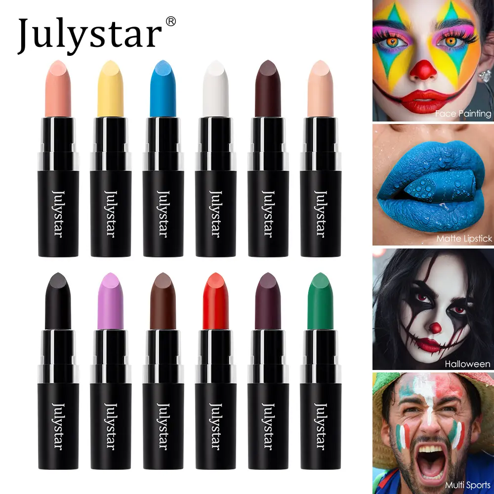 12 Colors Waterproof Blue Matte Lipstick Makeup Green Black Lipstick Long-lasting Purple Lip Stick Halloween Cosmetics for Women