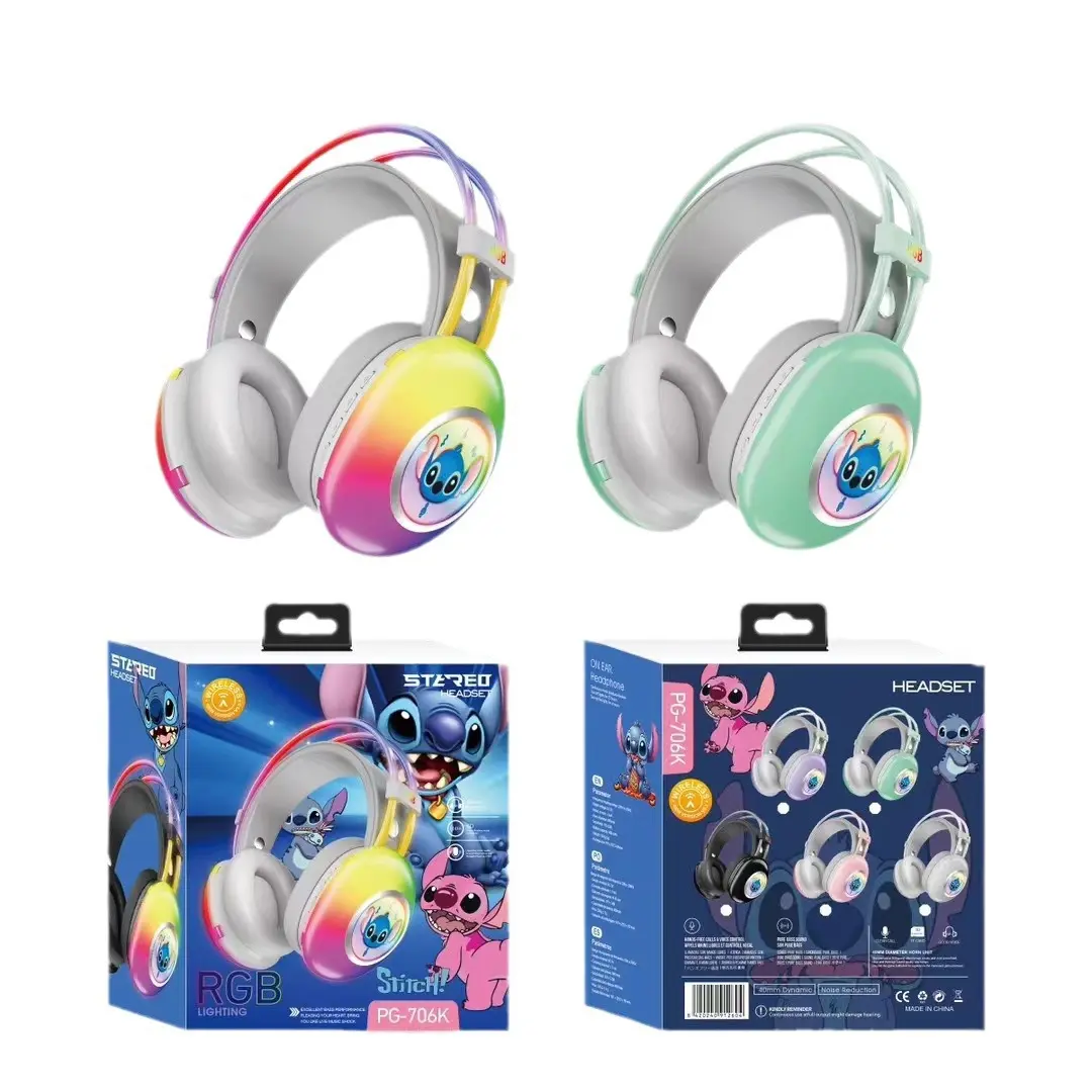 New Disney PG-706K Creative Cartoon Stitch RGB Head on Bluetooth Earphones as a Gift for Children and Students