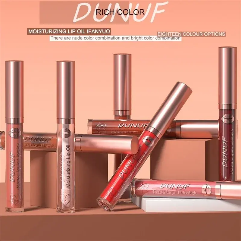Matte Velvet Lip Gloss Dark Red Brown Lip Glaze Long Lasting Waterproof Liquid Lipstick Natural Moisturizer Transparent Lip Oil