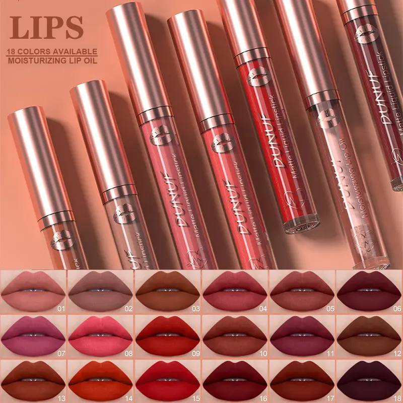 18-Colors Sexy Velvet Matte Lip Gloss Rose Pink Liquid Lipstick Beauty Red Waterproof Lasting Easy To Color Nude Lip Tint Makeup