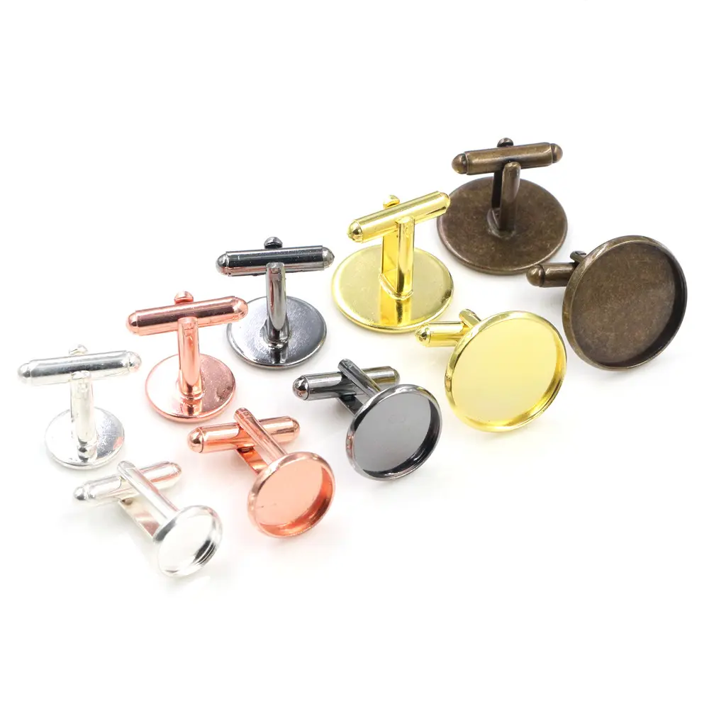 10pcs 10 12 14 16 18 20mm Bronze Gold Silver Plated Round/Square Copper Cufflink Base DIY Cuff Link Settings Cabochon Cameo 