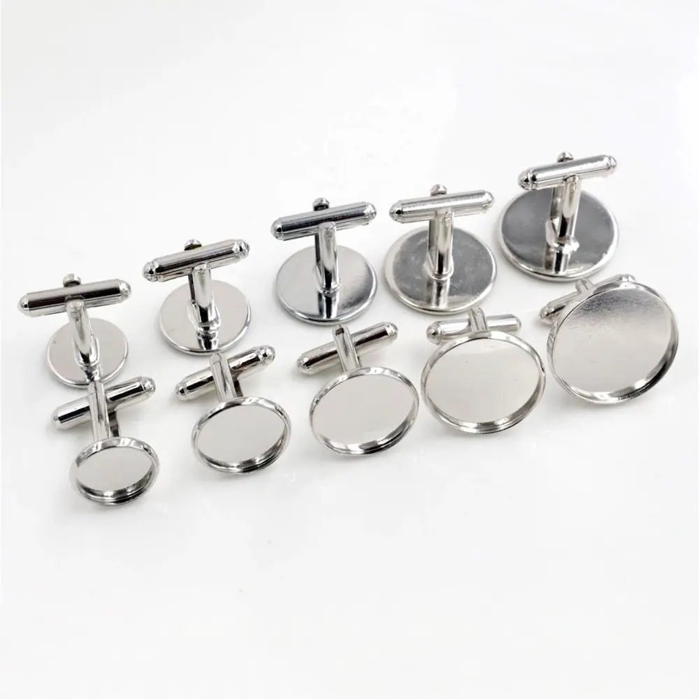 10pcs 10 12 14 16 18 20mm Bronze Gold Silver Plated Round/Square Copper Cufflink Base DIY Cuff Link Settings Cabochon Cameo 