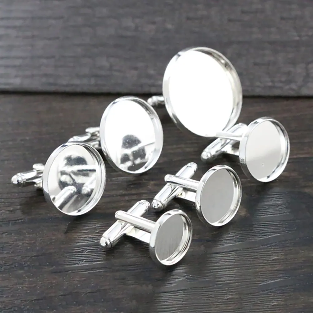 10pcs 10 12 14 16 18 20mm Bronze Gold Silver Plated Round/Square Copper Cufflink Base DIY Cuff Link Settings Cabochon Cameo 