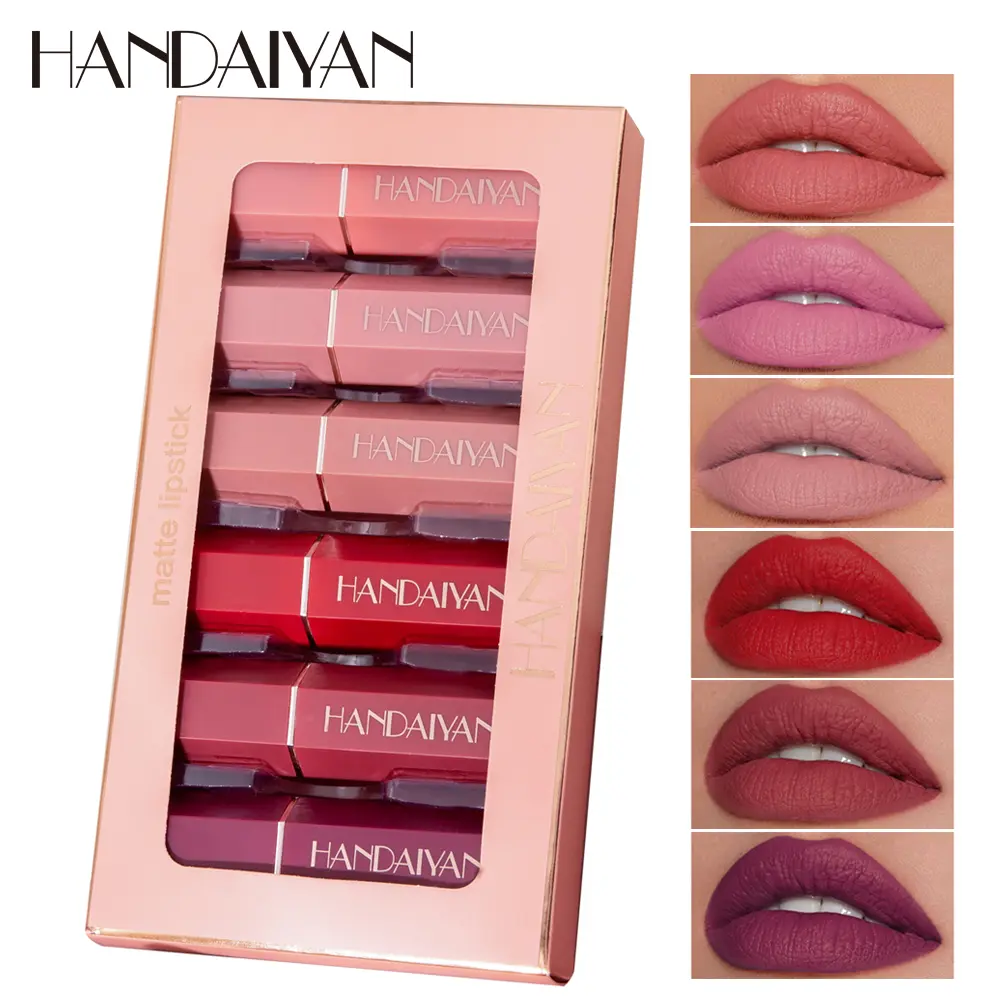 HANDAIYAN Matte Hexagonal Lipstick Set Long Lasting Waterproof Sweatproof Non-Stick Matte Lipstick Lipstick Set
