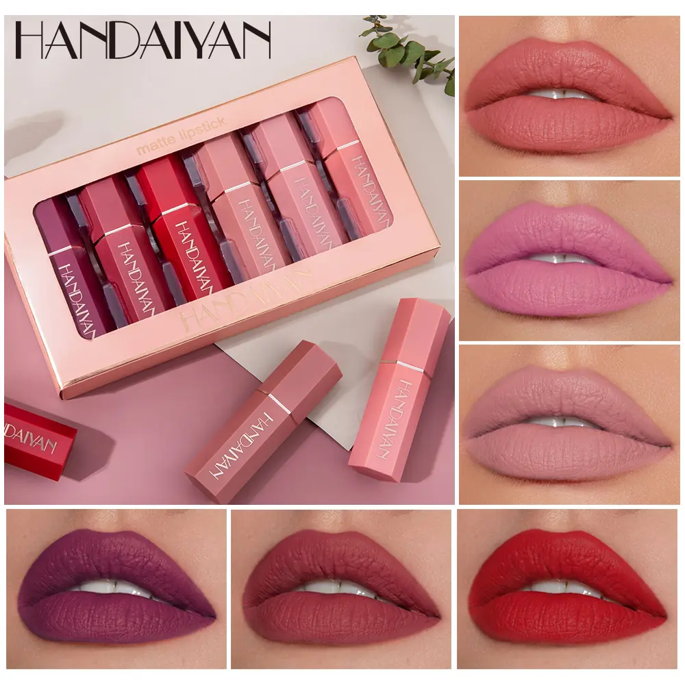 HANDAIYAN Matte Hexagonal Lipstick Set Long Lasting Waterproof Sweatproof Non-Stick Matte Lipstick Lipstick Set