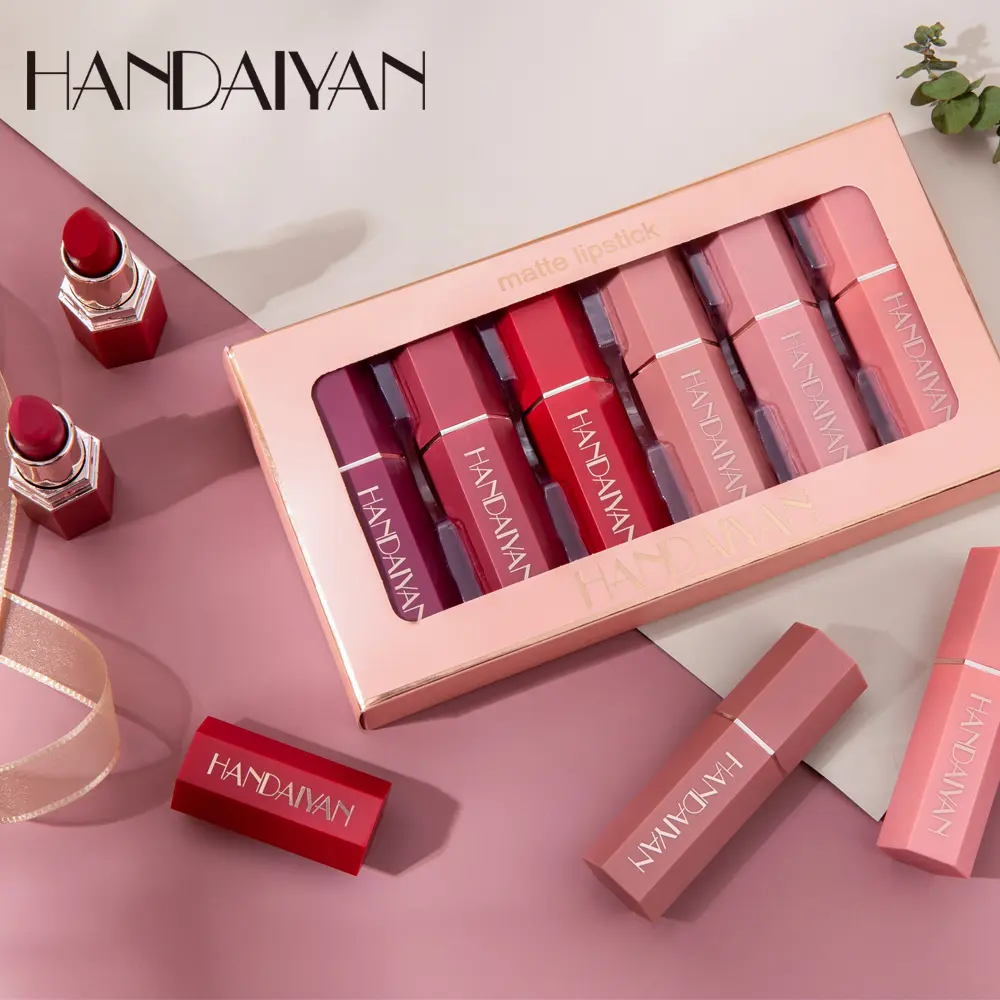 HANDAIYAN Matte Hexagonal Lipstick Set Long Lasting Waterproof Sweatproof Non-Stick Matte Lipstick Lipstick Set