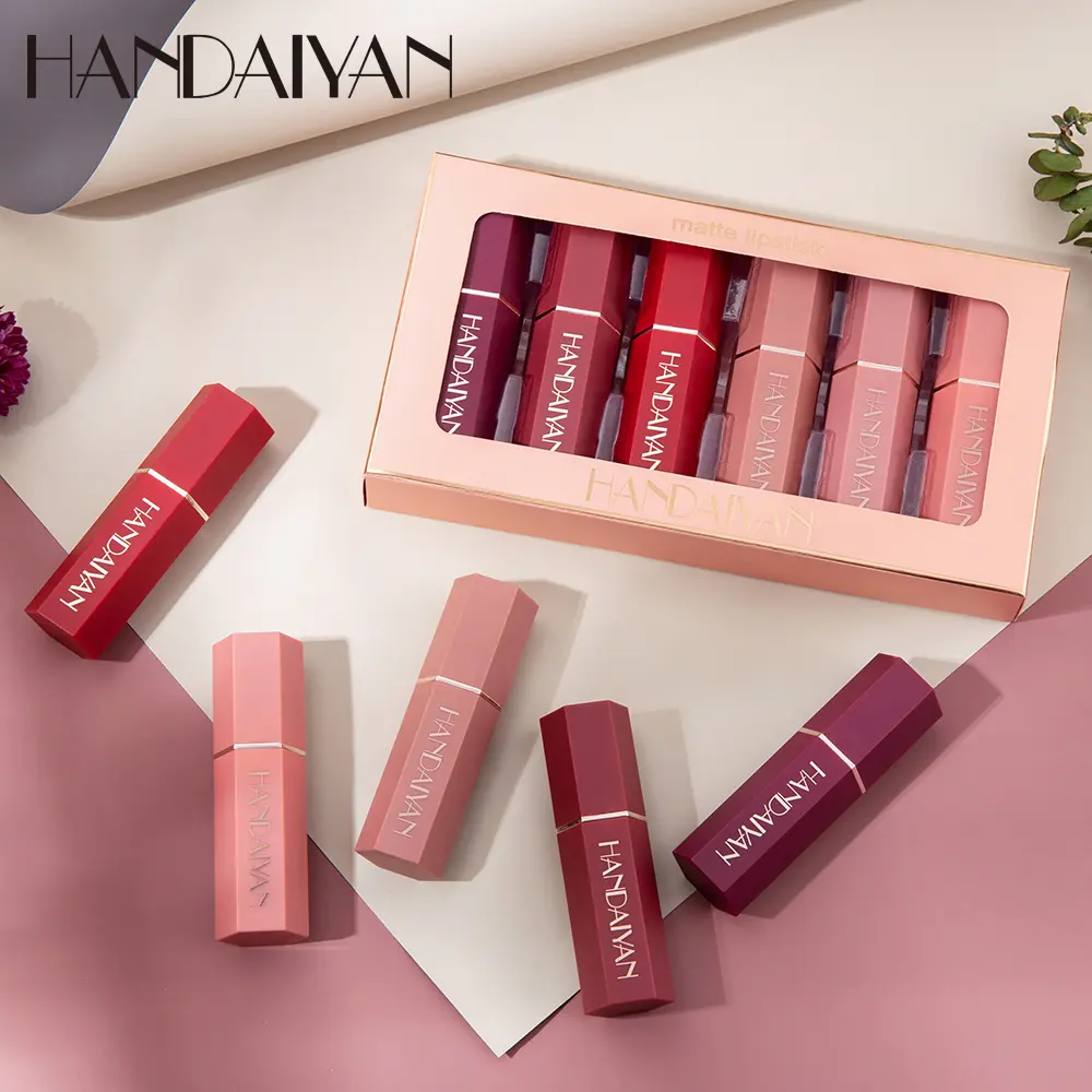 HANDAIYAN Matte Hexagonal Lipstick Set Long Lasting Waterproof Sweatproof Non-Stick Matte Lipstick Lipstick Set