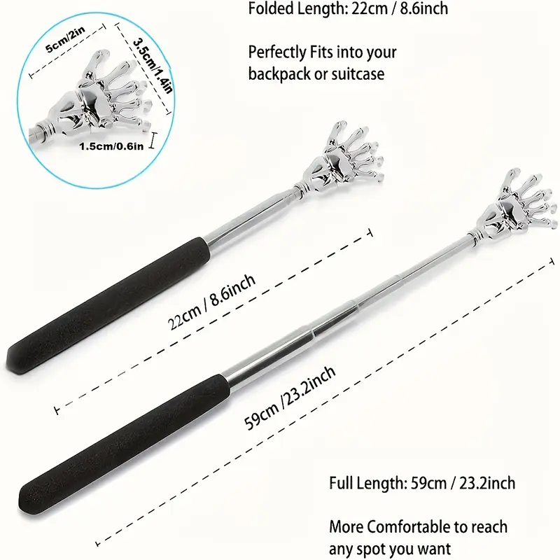 Stainless Steel Adjustable Massage and Tickle Relief Back Portable  Rubber Handle Extendable Telescoping Itch Stick Health Care