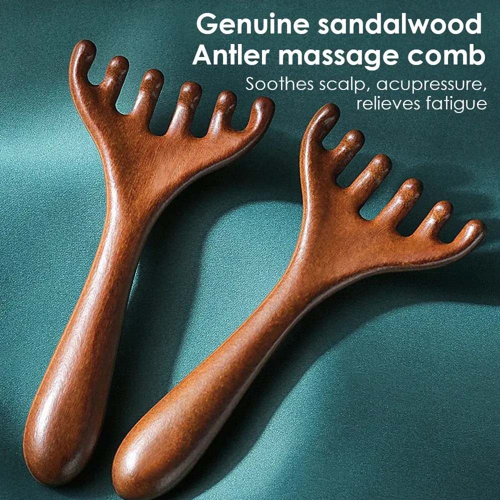 Natural Sandalwood AlwaforeMassage Comb Six-Claw Head Acupoint Massage Gua Sha Tool Neck Face Lifting Scraping Massager