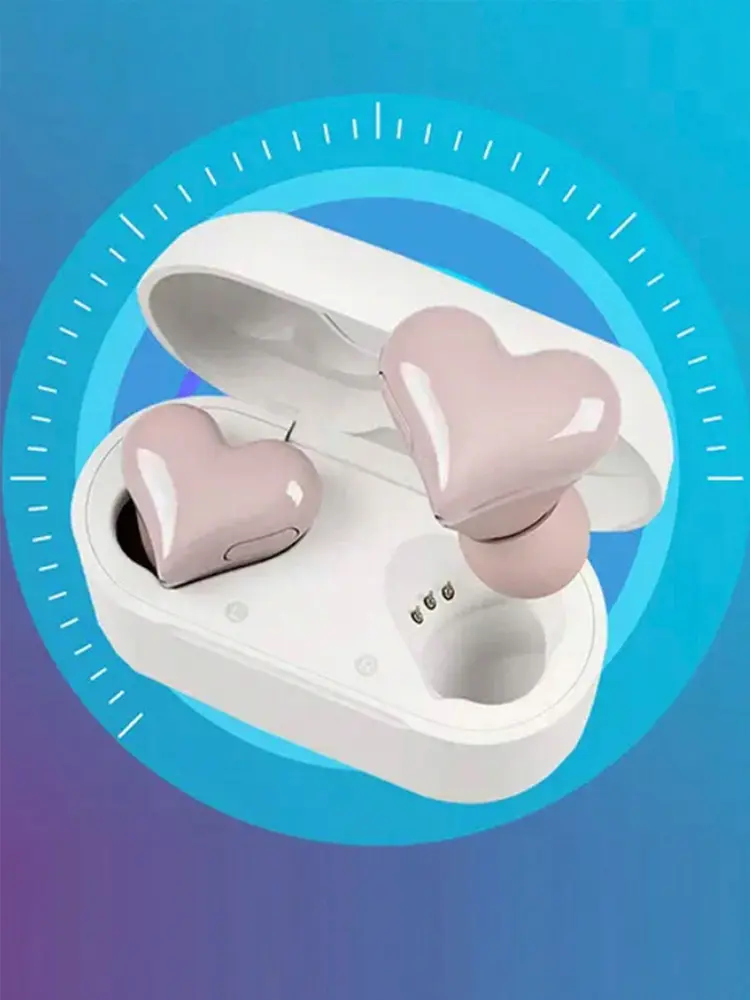 Wireless mini love headphones, heart-shaped headphones Cute wireless sports headphones, portable long life mini headphones