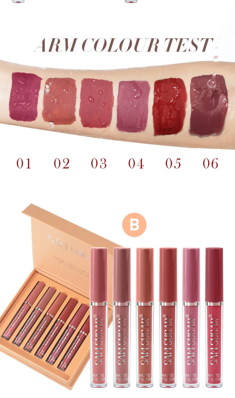handaiyan 6 colors matte velvet lip glaze set waterproof non-fading, non-stick cup smudge-proof lip gloss set