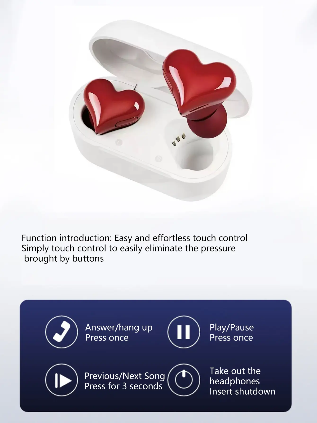 Wireless mini love headphones, heart-shaped headphones Cute wireless sports headphones, portable long life mini headphones