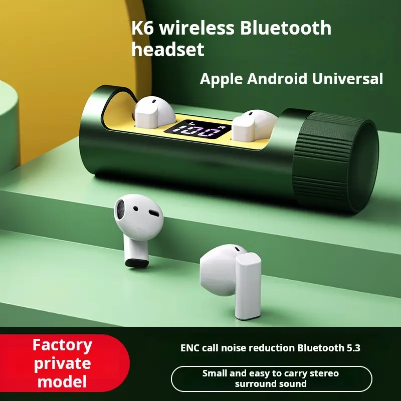 New Wireless Bluetooth Headset K6 Metal Rotating Earbuds TWS Esports Gaming Headset Low Latency In-Ear Digital Display Headset