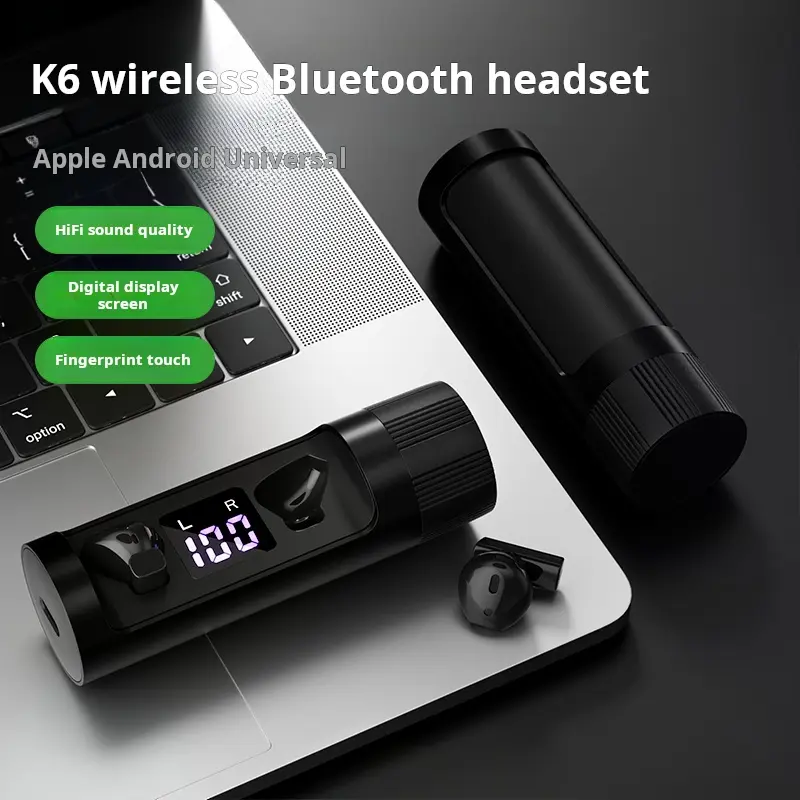 New Wireless Bluetooth Headset K6 Metal Rotating Earbuds TWS Esports Gaming Headset Low Latency In-Ear Digital Display Headset