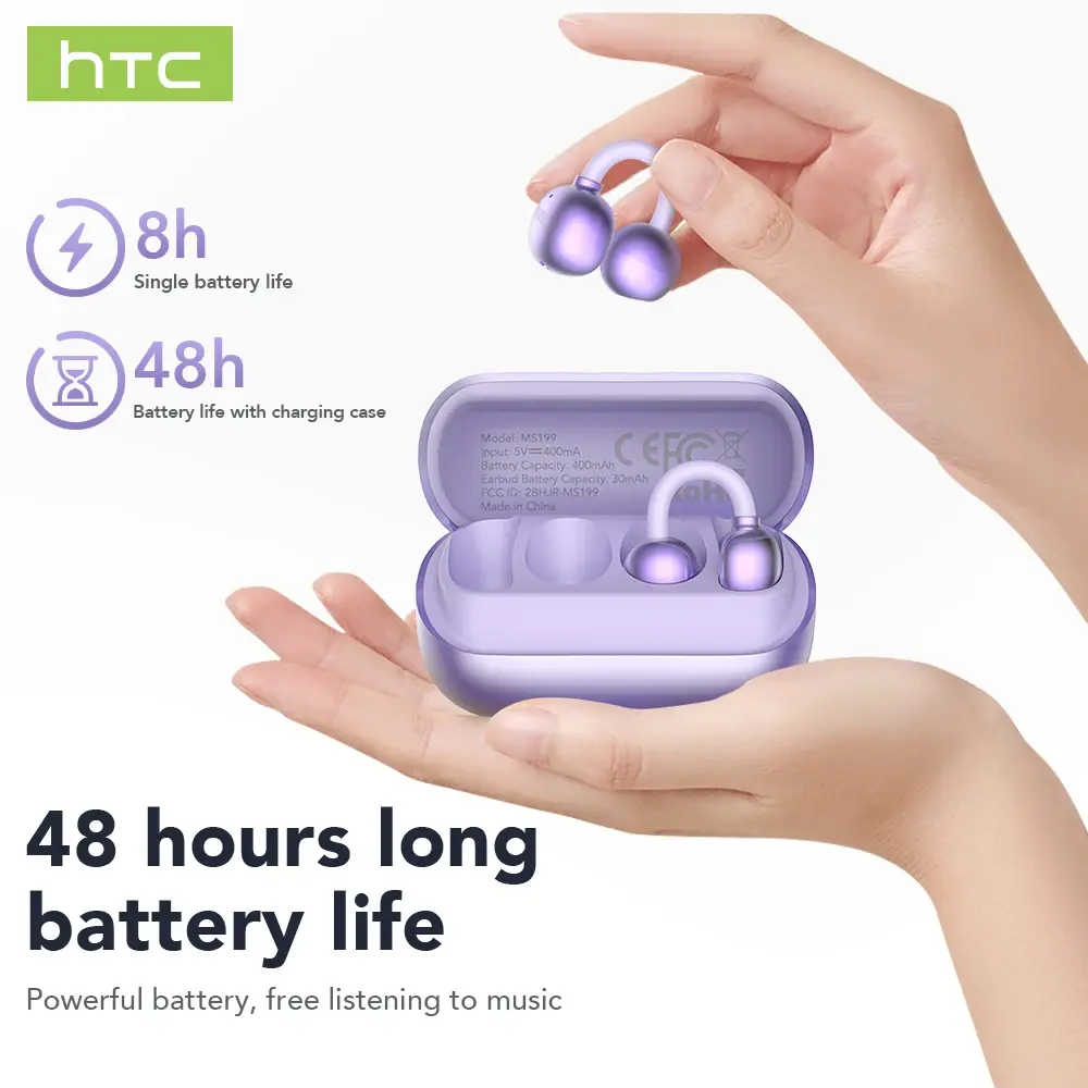 【HTC NE54】 Bluetooth V6.0 Earphones AI Translator LCD Screen Earbuds OWS Ear Clip Headphones Wireless Headphones Noise Reduction