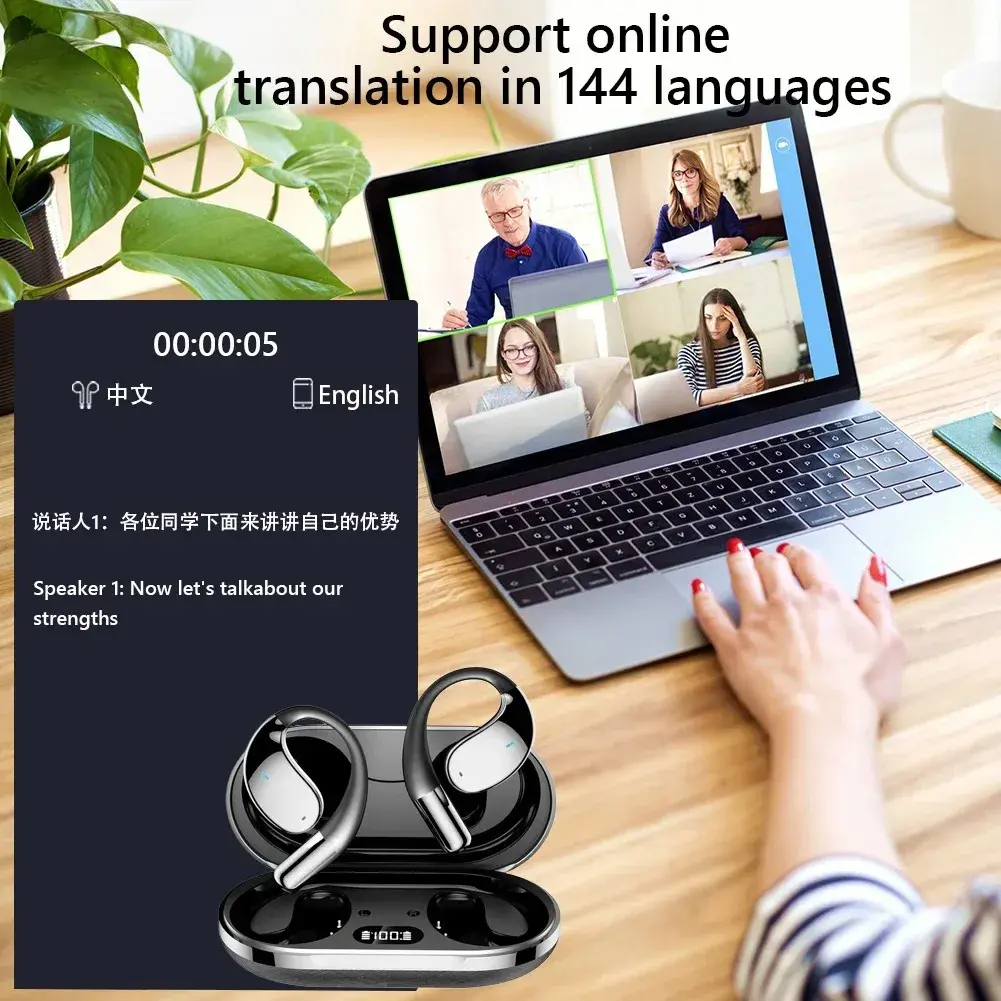 SEOBIOG Wireless Translation Earbuds HIFI Bass ENC Noise Reduction 144 Languages Real Time Ai OWS Open Bluetooth 5.4 Headphones