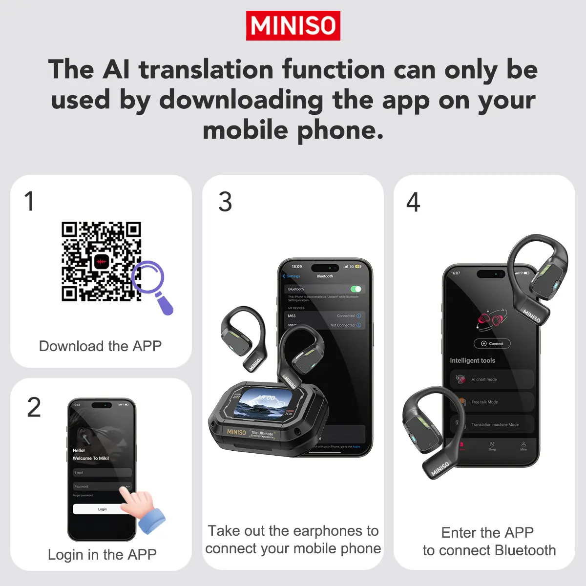 Translator Earphone  MINISO M98 AI Wireless Headphones Office Chat Headset ASMR Headset DIY APP AI Wireless Headphones with Mi