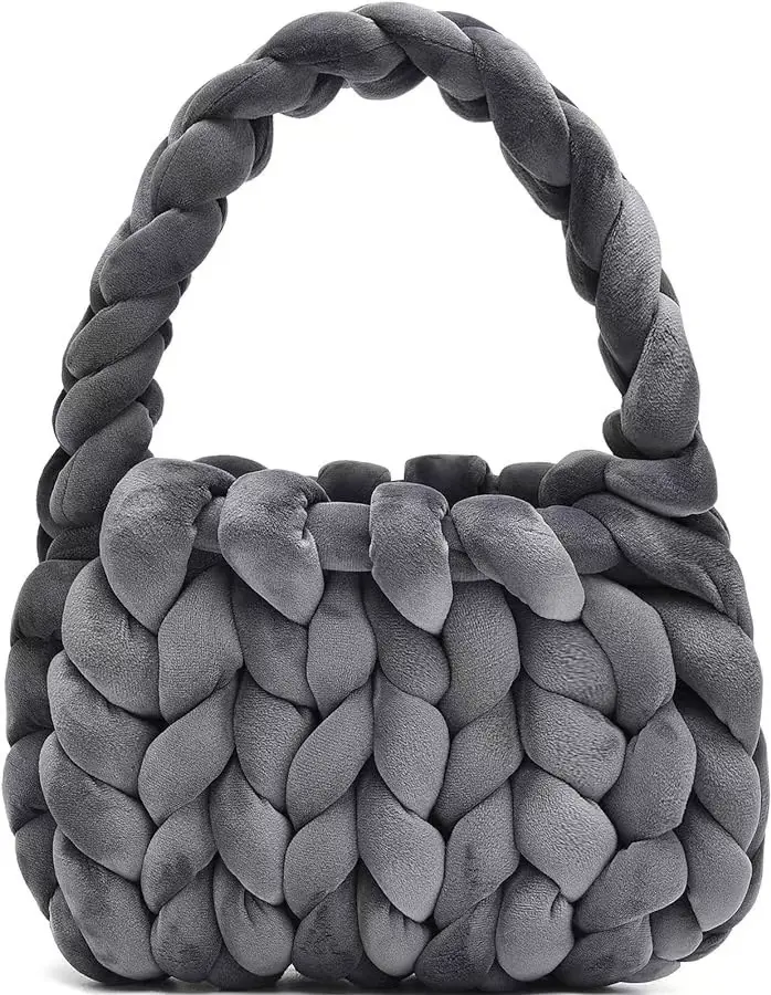 Xiaohongshu's New Velvet Bag DIY Hand Woven Bag Crystal Velvet Core Spun Yarn Woven Bag Hand-held Mailman Bag Velvet Handbag New