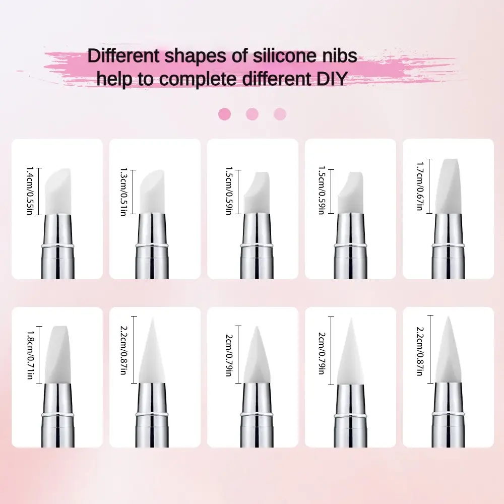 5PCS Dual-Headed Silicone Nail Art Brushes Sculpture Pen Rhinestone Gem Picker Wax Pen Nail Dotting Polishing Drawing Tools