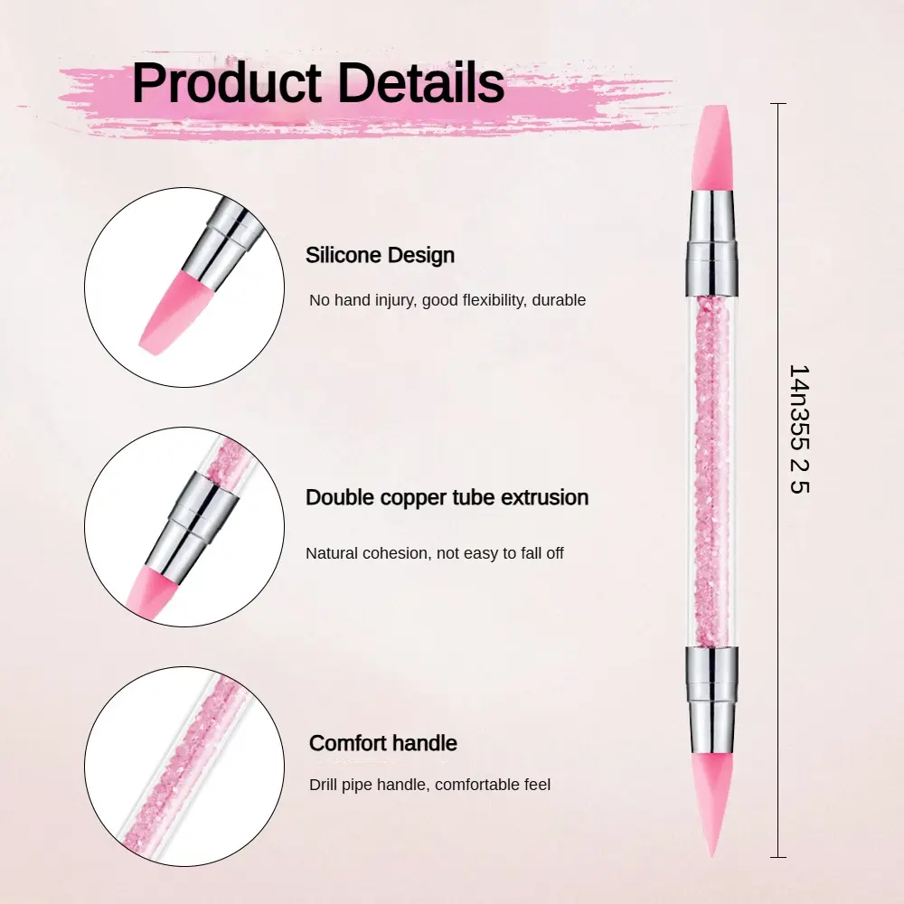 5PCS Dual-Headed Silicone Nail Art Brushes Sculpture Pen Rhinestone Gem Picker Wax Pen Nail Dotting Polishing Drawing Tools
