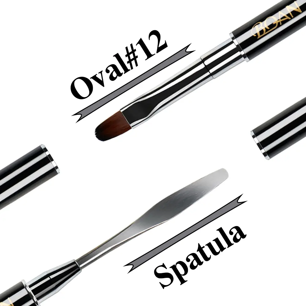 BQAN 2pcs Dual-end Acrylic #12 Nail Art Gel Brush Extension Builder Nail Stainless Pusher Tool UV Gel Remove Spatula Stick