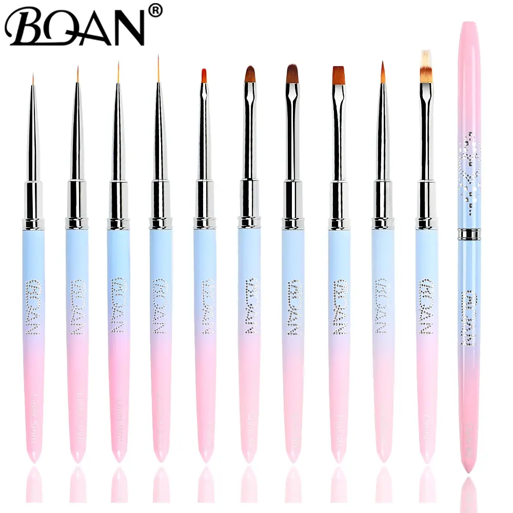 BQAN Gradient Metal Nail Brush Nail Art Brush Line Painting Brushes Crystal Acrylic Thin Liner Drawing Pen Manicure Tools UV Gel
