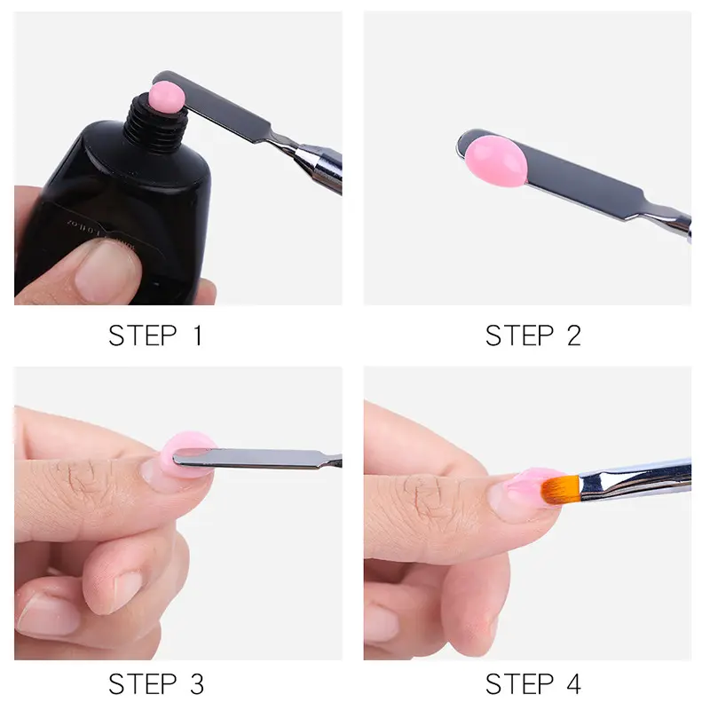 BQAN 2pcs Dual-end Acrylic #12 Nail Art Gel Brush Extension Builder Nail Stainless Pusher Tool UV Gel Remove Spatula Stick