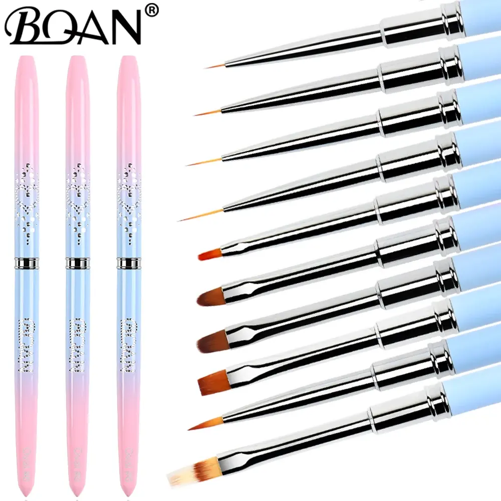 BQAN Gradient Metal Nail Brush Nail Art Brush Line Painting Brushes Crystal Acrylic Thin Liner Drawing Pen Manicure Tools UV Gel